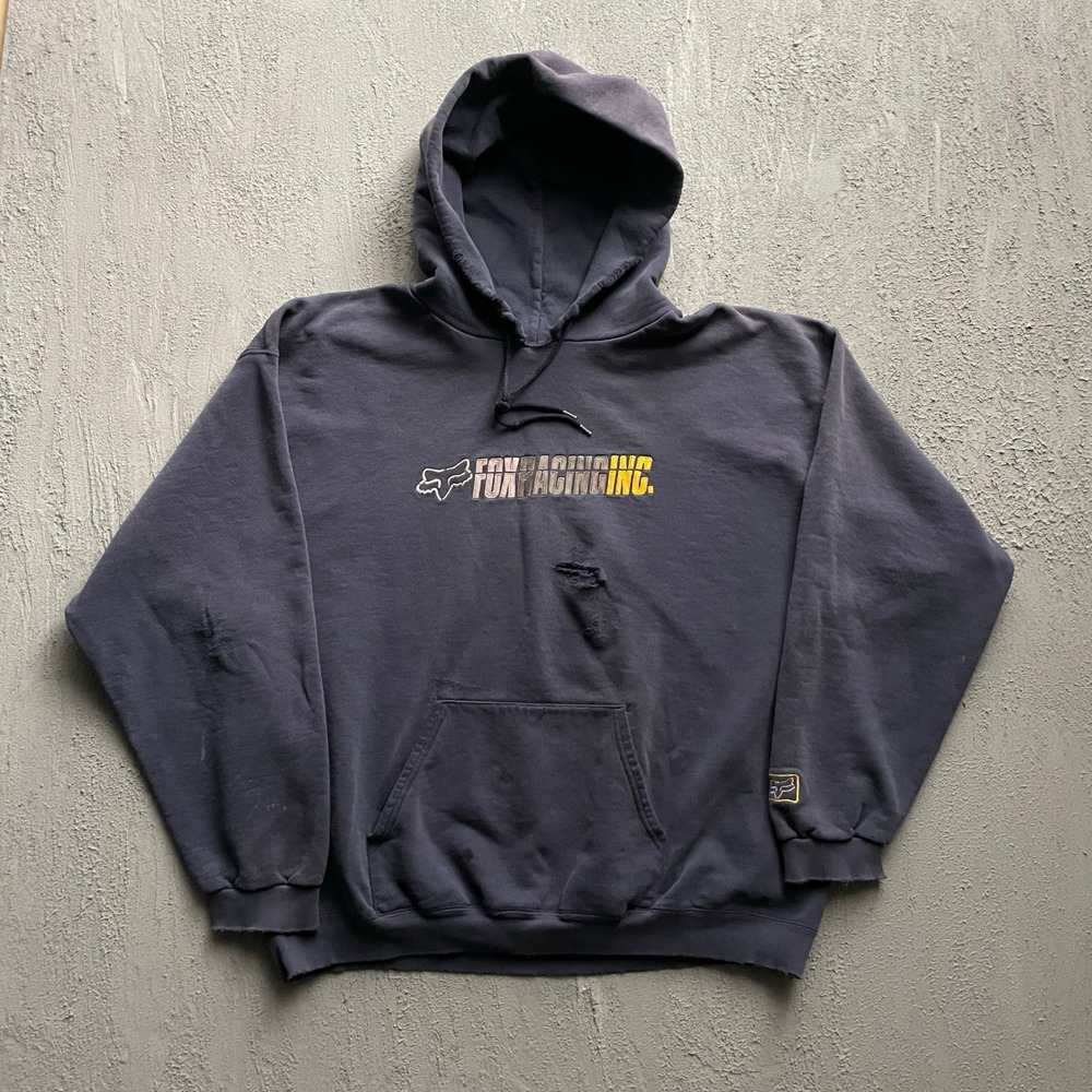 Vintage Fox Racing Inc Distressed Hoodie Mens XL Black 90s